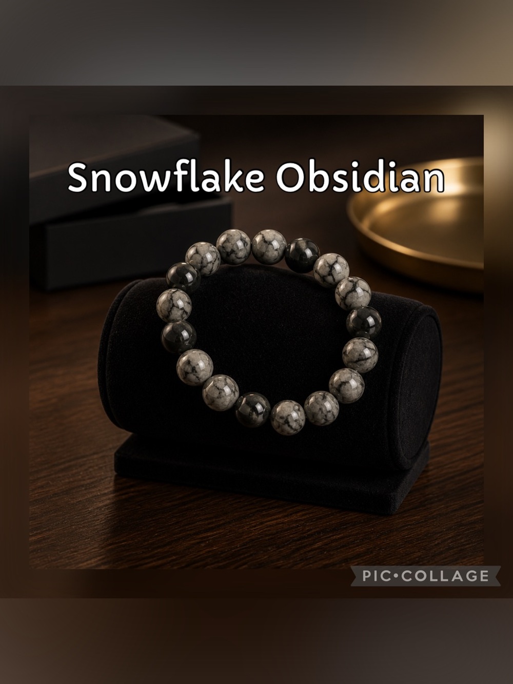 Snowflake Obsidian Crystal Stretchy Bead Ring